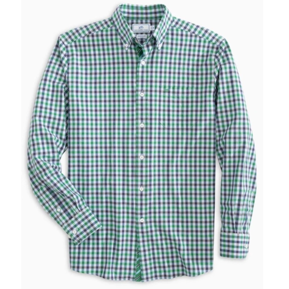 🆕 Southern Tide Gingham Button Down Shirt - White w/ Blue & Green